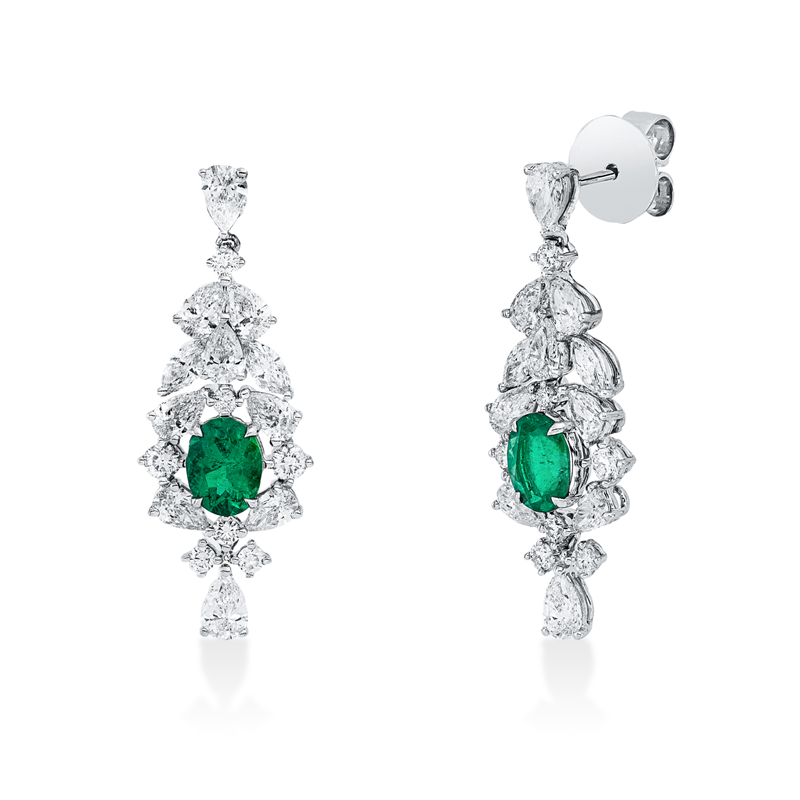 Image 90005232 - Ohrschmuck 18 kt WG, GM5113038937, 4 Navette 0,41 ct, F-vvs/vs, 18 Tropfen 2,89 ct, ...