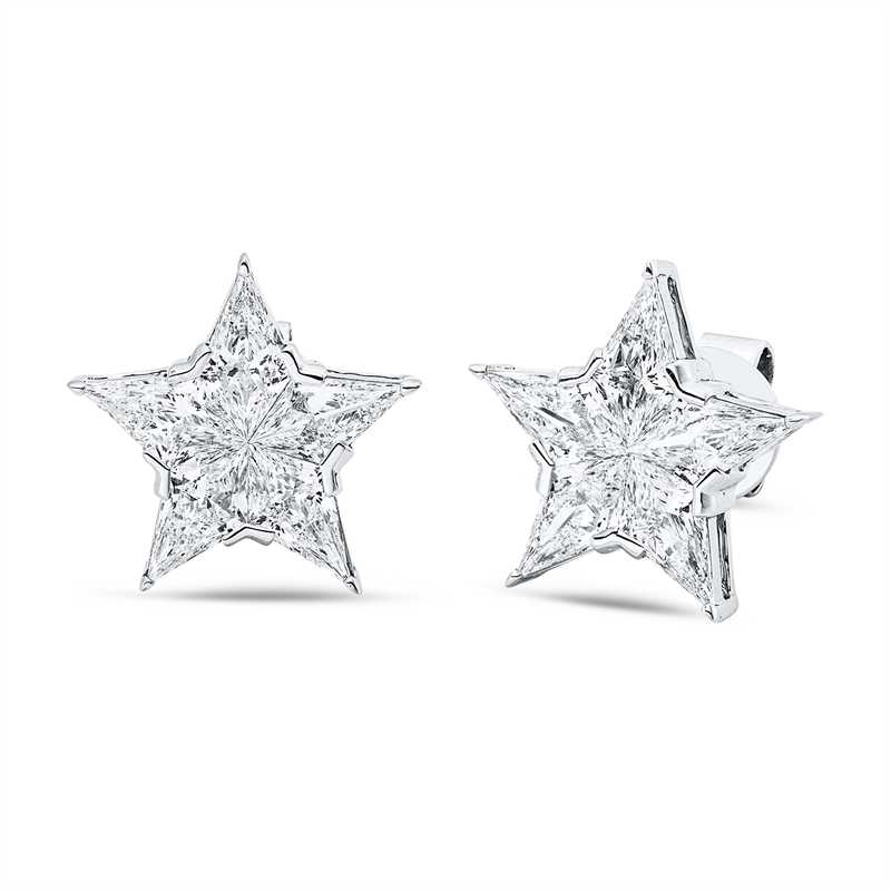 Image 90005235 - Ohrstecker 18 kt WG Stern, 10 Fant-Schl. 2,18 ct, F-vsi, H:12,5 mm, B:13,3 mm, S:3,2 ...