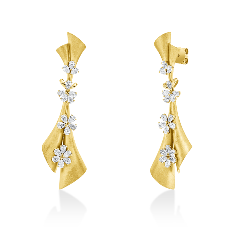 Image 90005238 - Ohrschmuck 18 kt GG, mattiert, 38 Tropfen 2,34 ct, F-vsi, H:56,7 mm, B:16,8 mm, S:6,1 ...