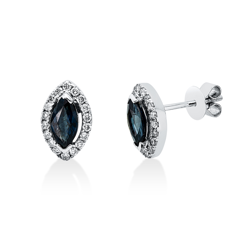Image 90005242 - Ohrstecker 18 kt WG, 36 Brillanten 0,26 ct, F-si, 2 Saphire 1,00 ct blau, H:10,6 mm, ...
