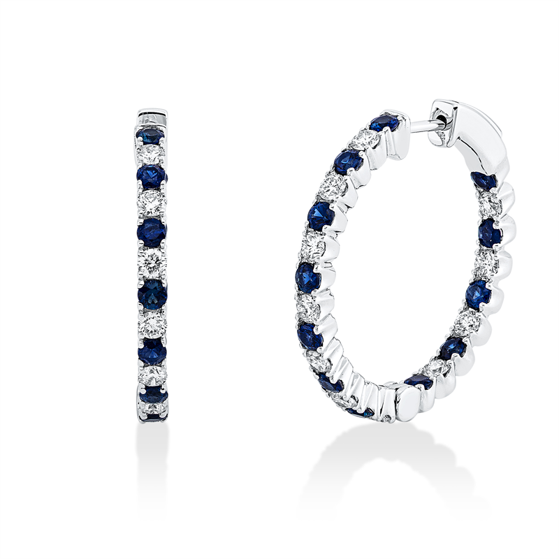 Image 90005245 - Creolen 18 kt WG, 22 Brillanten 0,94 ct, TW-vsi/si, 24 Saphire 1,39 ct blau, H:24,1 mm, ...
