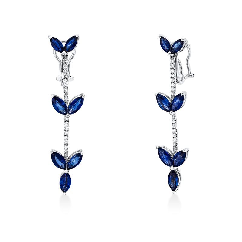 Image 90005257 - Ohrschmuck 18 kt WG, 36 Brillanten 0,56 ct, TW-vsi, 14 Saphire 8,30 ct blau, H:56,0 mm, ...