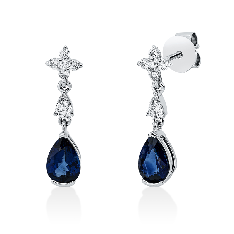 Image 90005267 - Ohrschmuck 18 kt WG, 14 Brillanten 0,23 ct, TW-si/pi, 2 Saphire 1,05 ct blau, H:15,3 mm, ...