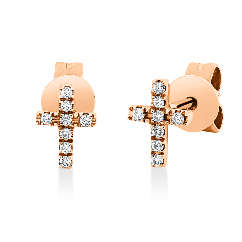 Image 90005283 - Ohrstecker 14 kt RG Kreuz, 16 Brillanten 0,07 ct, W-si, H:6,7 mm, B:4,8 mm, S:1,3 ...