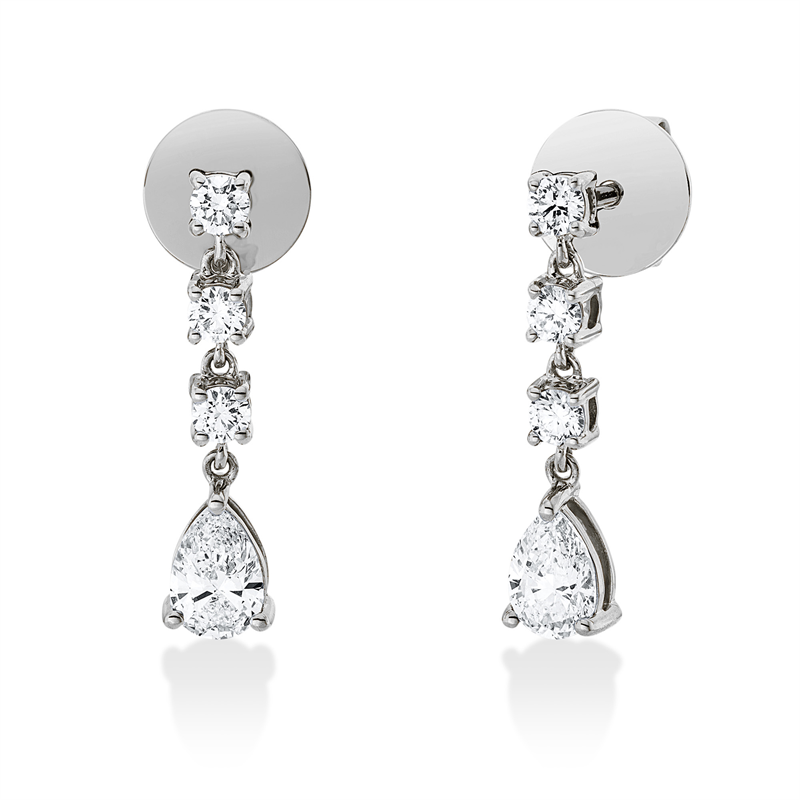 Image Ohrschmuck 18 kt WG, 2 Tropfen 0,60 ct, TW-si, 6 Brillanten 0,31 ct, TW-si, H:19,0 mm, ...