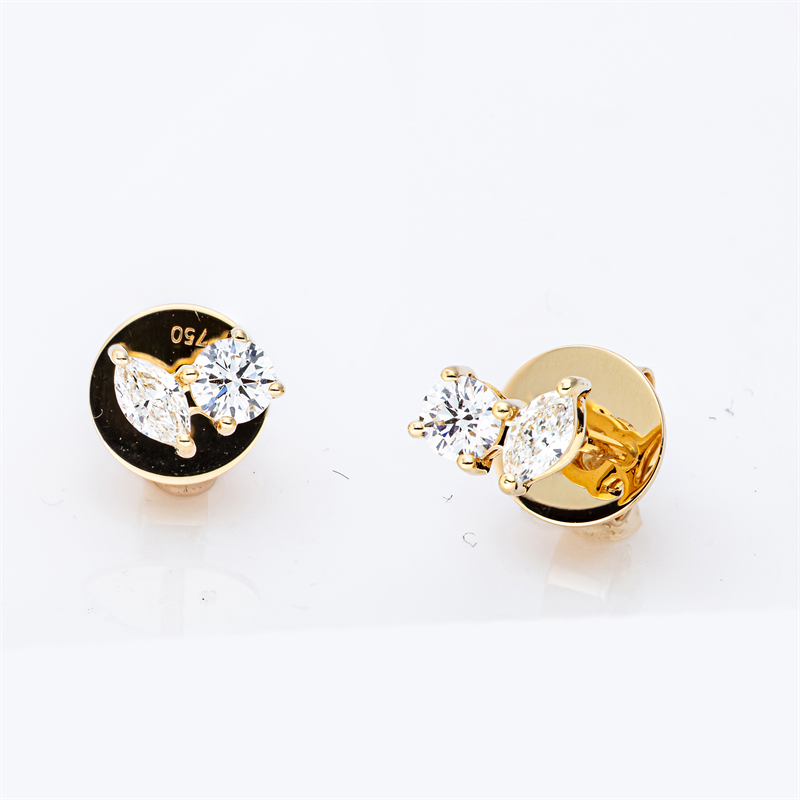 Image Ohrstecker 18 kt GG, 2 Navette 0,17 ct, TW-si, 2 Brillanten 0,24 ct, TW-si, H:6,6 mm, ...