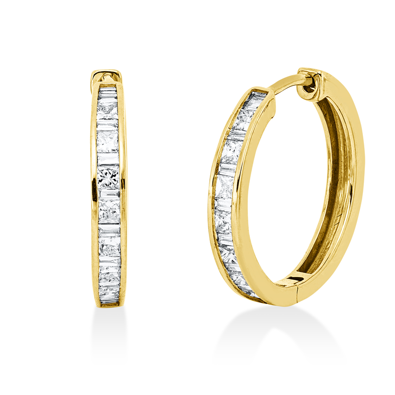 Image Creolen 18 kt GG, 14 Princ. 0,38 ct, TW-si, 20 Baguette 0,18 ct, TW-si, H:17,5 mm, B:17,9 ...