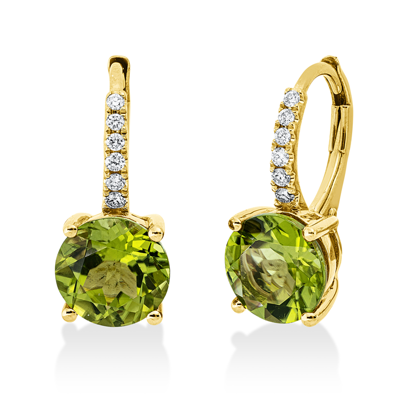 Image 90005335 - Ohrschmuck 18 kt GG, 12 Brillanten 0,15 ct, TW-si, 2 Peridot 4,20 ct grün, H:17,8 mm, ...