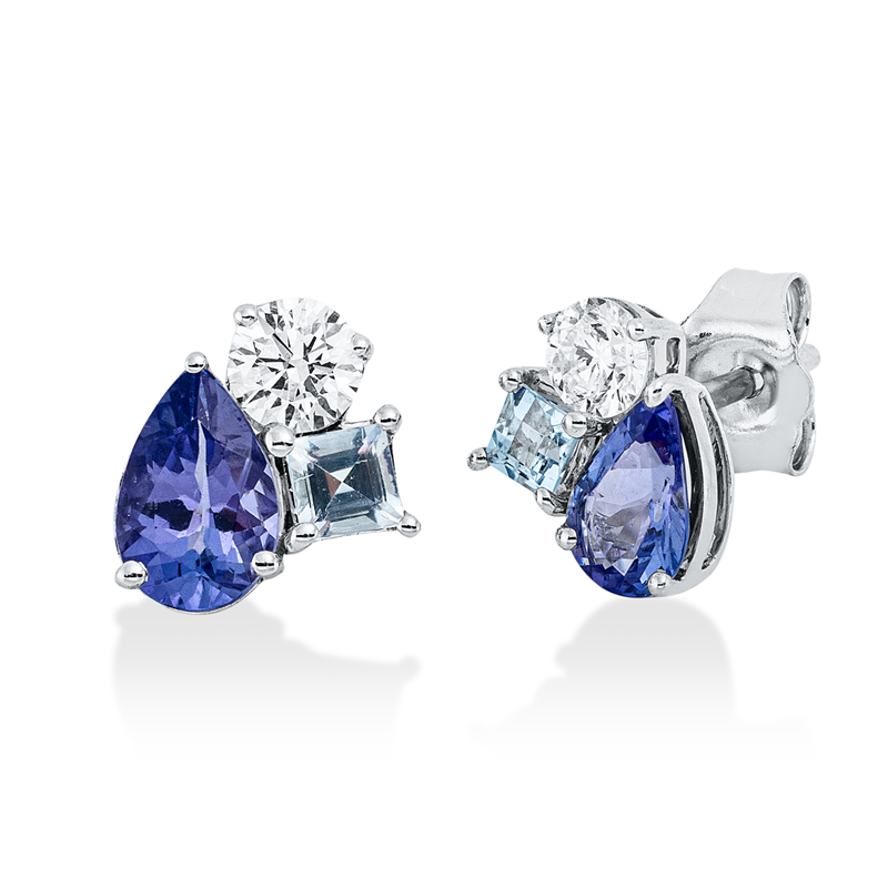 Image 90005336 - Ohrstecker 18 kt WG, 2 Brillanten 0,27 ct, TW-si, 2 Aquamarin 0,19 ct blau, 2 Tansanit ...
