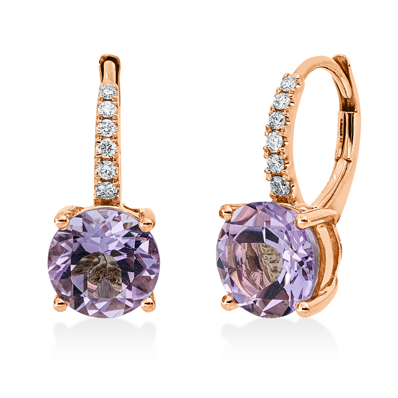Image 90005337 - Creolen 18 kt RG, 12 Brillanten 0,15 ct, TW-si, 2 Amethyste 3,49 ct pink, H:16,8 mm, ...