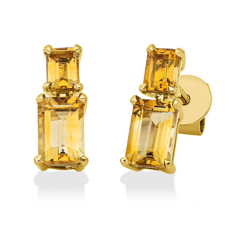 Image 90005340 - Ohrstecker 4er-Krappe 18 kt GG, 2 Citrin 1,15 ct, 2 Citrin 0,42 ct, H:11,5 mm, B:4,8 mm, ...