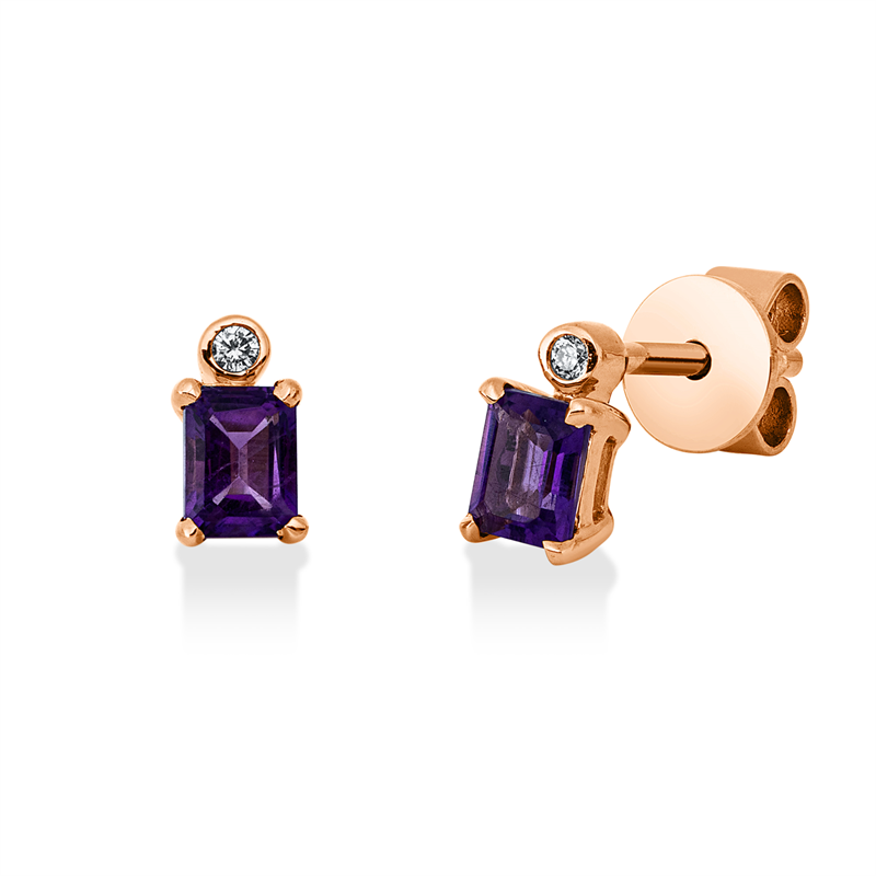 Image 90005341 - Ohrschmuck 18 kt RG, 2 Brillanten 0,02 ct, TW-si, 2 Amethyste 0,41 ct lila, H:6,1 mm, ...