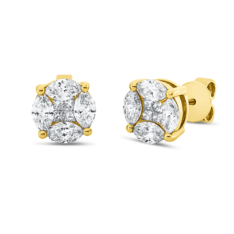 Image 90005343 - Ohrschmuck 18 kt GG, 8 Navette 1,50 ct, TW-si, 8 Princ. 0,24 ct, TW-si, S:4,2 mm, Ø:8,7 ...