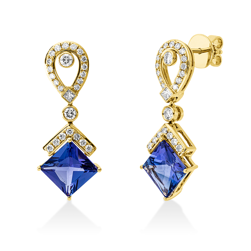 Image 90007667 - Ohrschmuck 18 kt GG, 2 Princ. 0,09 ct, TW-si, 48 Brillanten 0,61 ct, TW-si, 2 Tansanit ...
