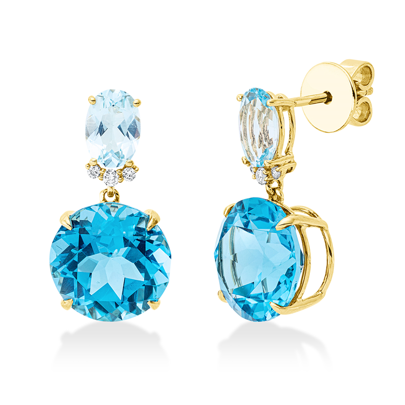 Image 90007668 - Ohrschmuck 18 kt GG, 6 Brillanten 0,08 ct, TW-si, 2 Topase 12,10 ct blau, 2 Topase 1,90 ...