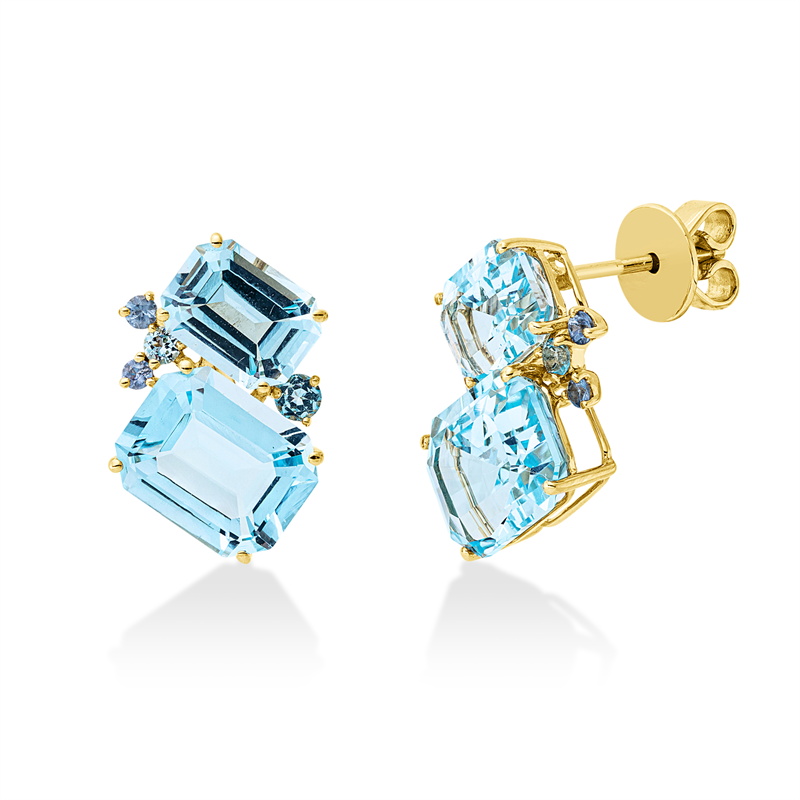 Image 90007669 - Ohrstecker 18 kt GG, 4 Topase 0,30 ct blau, 2 Topase 4,30 ct sky blue, 2 Topase 7,70 ct ...