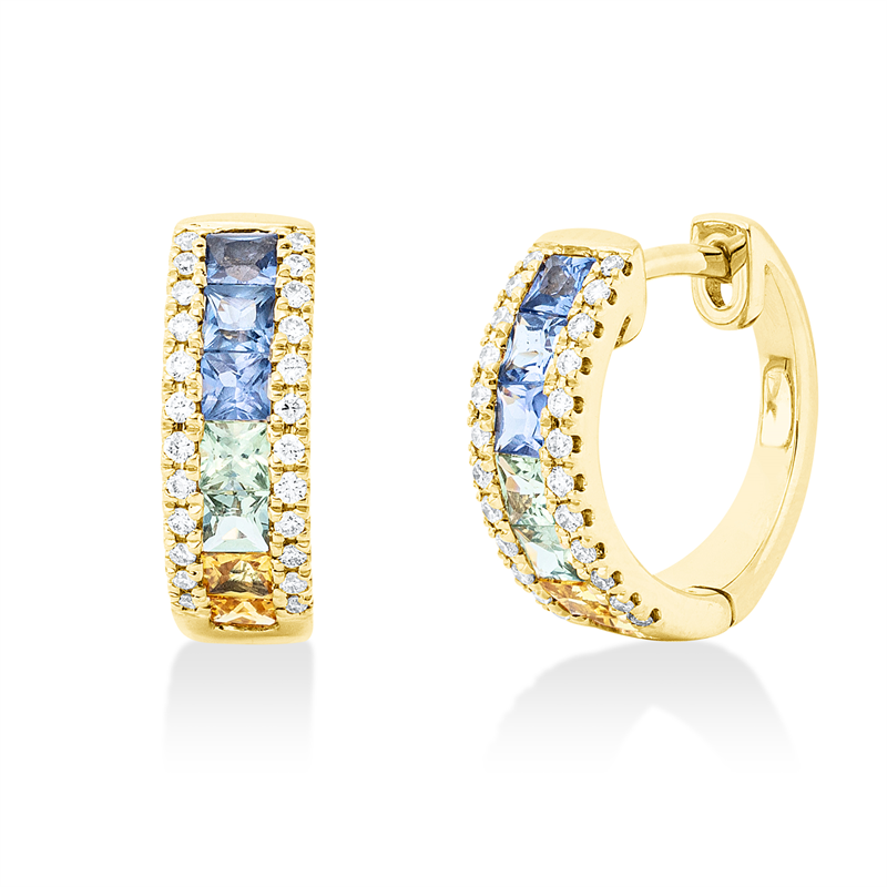 Image 90007670 - Creolen 18 kt GG, 48 Brillanten 0,19 ct, TW-si, 4 Tsavorith 0,26 ct grün, 6 Saphire 0,44 ...