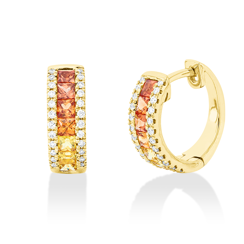 Image 90007671 - Creolen 18 kt GG, 48 Brillanten 0,19 ct, TW-si, 8 Saphire 0,57 ct orange, 6 Saphire 0,41 ...