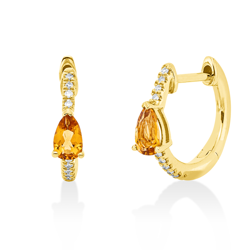 Image 90007672 - Creolen 18 kt GG, 20 Diamanten 0,32 ct, W-si, 2 Citrin 0,32 ct gelb, H:12,0 mm, B:14,4 ...