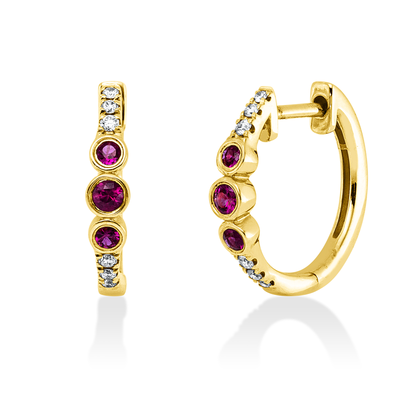Image 90007678 - Creolen 14 kt GG, 4 Brillanten 0,04 ct, TW-si, 8 Brillanten 0,05 ct, TW-si, 6 Rubine 0,23 ...