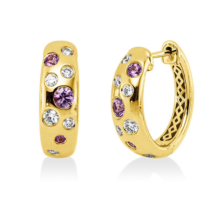 Image 90007139 - Creolen Zarge 14 kt GG, 2 Brillanten 0,07 ct, TW-si, 10 Brillanten 0,15 ct, TW-si, 6 ...