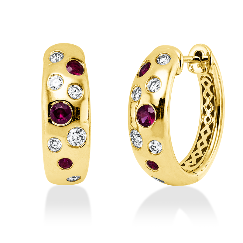 Image 90007140 - Creolen Zarge 14 kt GG, 2 Brillanten 0,07 ct, TW-si, 10 Brillanten 0,15 ct, TW-si, 6 ...