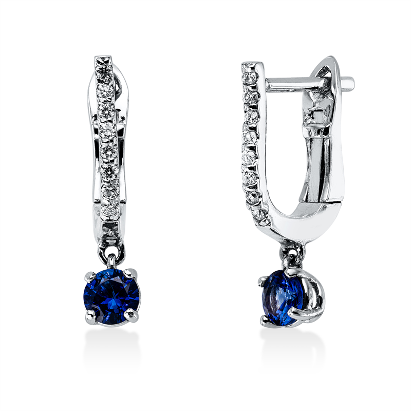 Image 90007142 - Creolen 14 kt WG, 16 Brillanten 0,08 ct, TW-si, 2 Saphire 0,18 ct blau, H:17,0 mm, B:11,1 ...