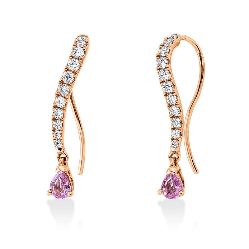 Image 90007150 - Ohrhänger 18 kt RG, 22 Brillanten 0,42 ct, TW-vsi/si, 2 Saphire 0,43 ct pink, H:26,0 mm, ...