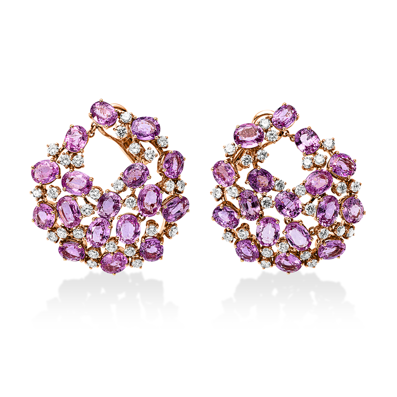 Image 90007155 - Ohrschmuck 18 kt RG, 52 Brillanten 3,91 ct, TW-si, 34 Saphire 36,44 ct pink, H:40,0 mm, ...