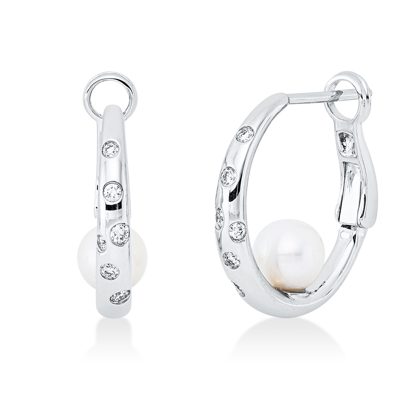 Image 90007165 - Creolen 14 kt WG, 12 Brillanten 0,18 ct, TW-si, 2 SW weiß, H:21,3 mm, B:18,7 mm, S:6,3 ...