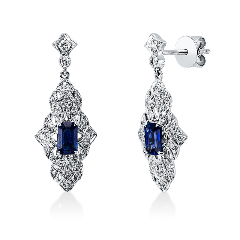 Image 90007569 - Ohrschmuck 18 kt WG, 72 Brillanten 0,24 ct, TW-si, 2 Saphire 0,58 ct blau, H:24,0 mm, ...