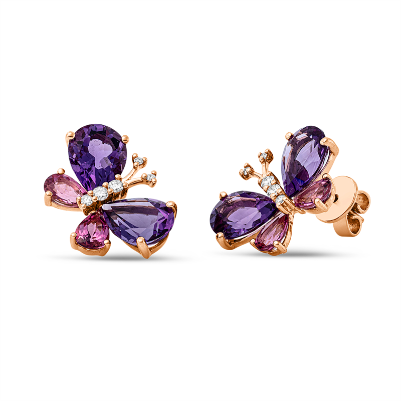 Image 90007575 - Ohrstecker 18 kt RG Schmetterling, 10 Brillanten 0,17 ct, TW-si, 4 Amethyste 5,90 ct ...