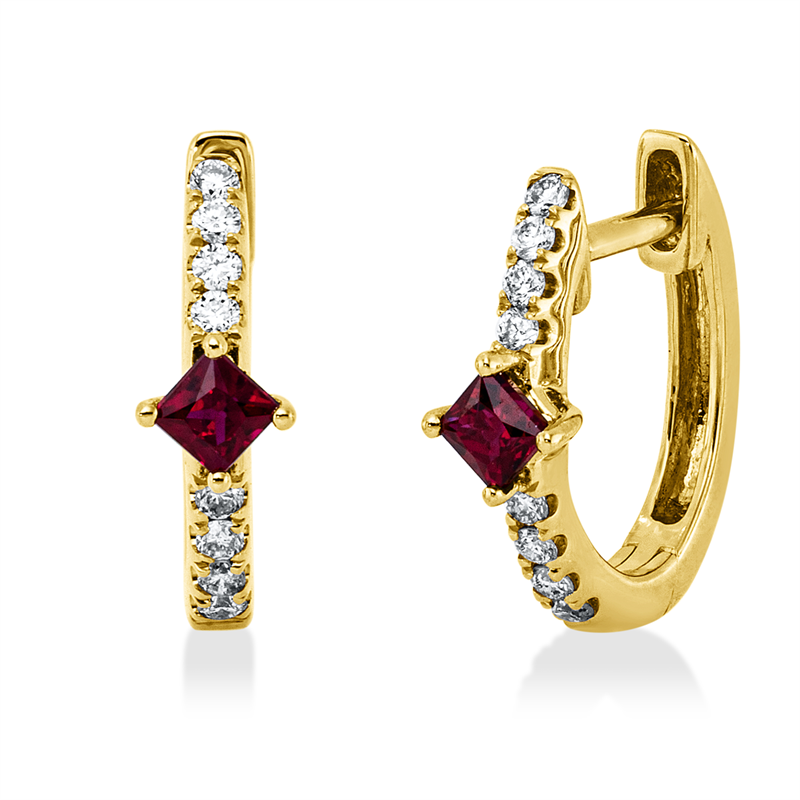 Image 90007577 - Creolen 18 kt GG, 16 Brillanten 0,14 ct, TW-si, 2 Rubine 0,22 ct rot, H:12,6 mm, B:11,6 ...
