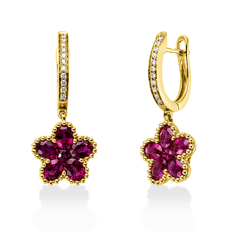 Image 90007587 - Ohrschmuck 14 kt GG, 22 Brillanten 0,08 ct, TW-si, 2 Rubine 0,14 ct rot, 10 Rubine 2,06 ...