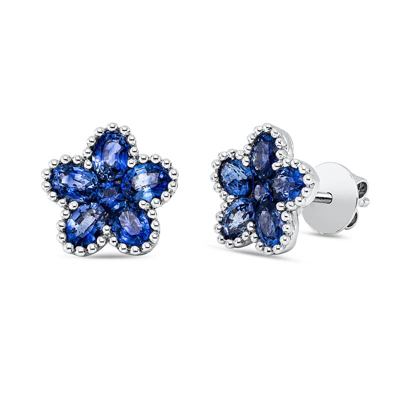 Image 90007589 - Ohrstecker 14 kt WG, 2 Saphire 0,15 ct blau, 10 Saphire 2,15 ct blau, H:10,3 mm, B:10,8 ...