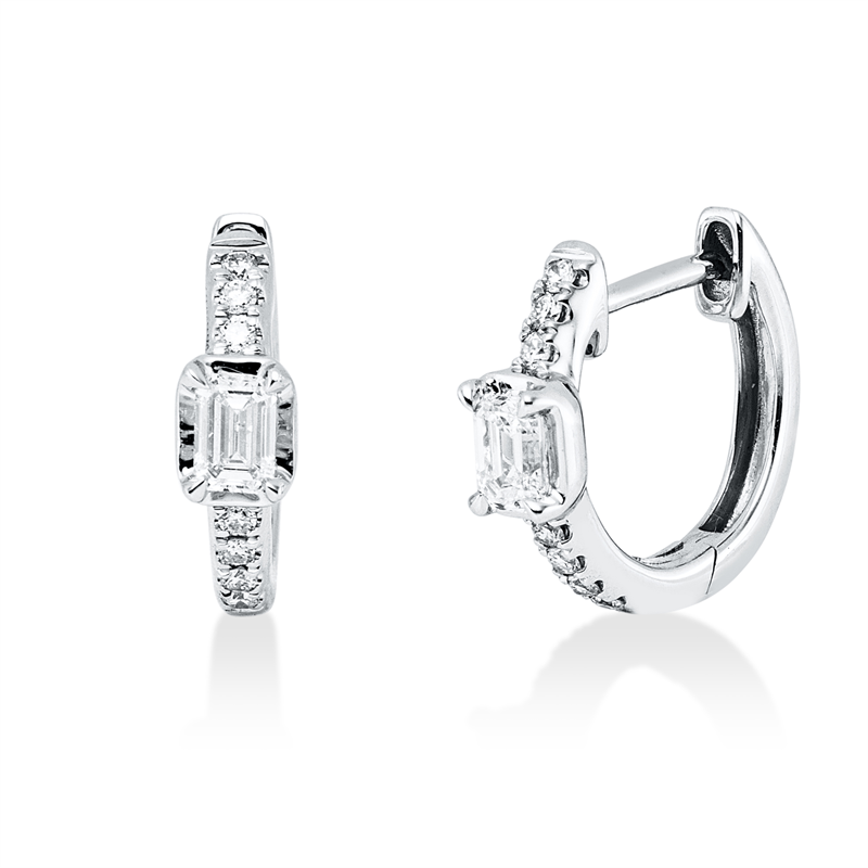Image 90007753 - Creolen 18 kt WG, 2 Sm.schliff 0,30 ct, TW-vsi, 14 Brillanten 0,08 ct, W-si, H:11,4 mm, ...