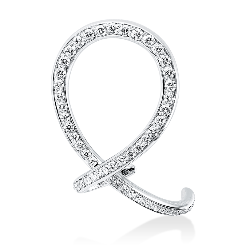 Image 90007422 - Ohrschmuck 18 kt WG, Einzelstück, 54 Brillanten 0,98 ct, TW-vsi, H:22,4 mm, B:33,6 mm, ...