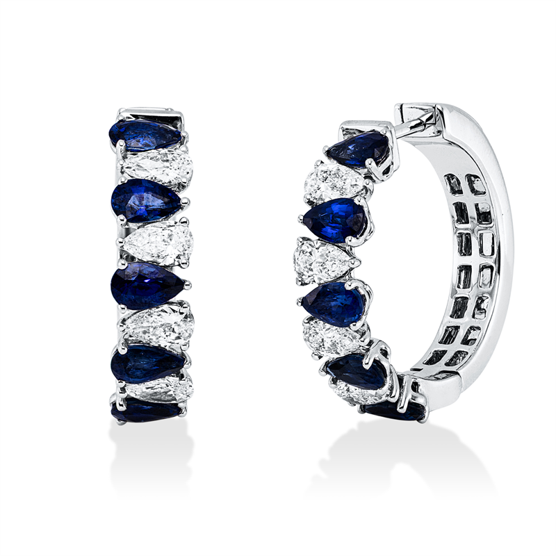 Image 90007429 - Creolen 18 kt WG, 8 Tropfen 1,25 ct, TW-si, 10 Saphire 2,72 ct blau, H:21,0 mm, B:22,1 ...