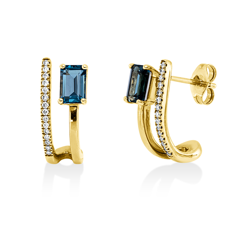 Image 90007446 - Ohrschmuck 14 kt GG, 30 Brillanten 0,15 ct, W-si/pi, 2 Topase 1,42 ct Lond. blue, H:16,0 ...
