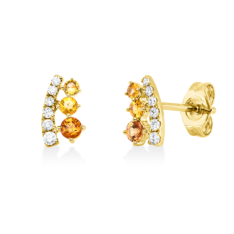 Image 90007448 - Ohrstecker 14 kt GG, 12 Brillanten 0,10 ct, W-si/pi, 6 Saphire 0,32 ct gelb, H:8,3 mm, ...