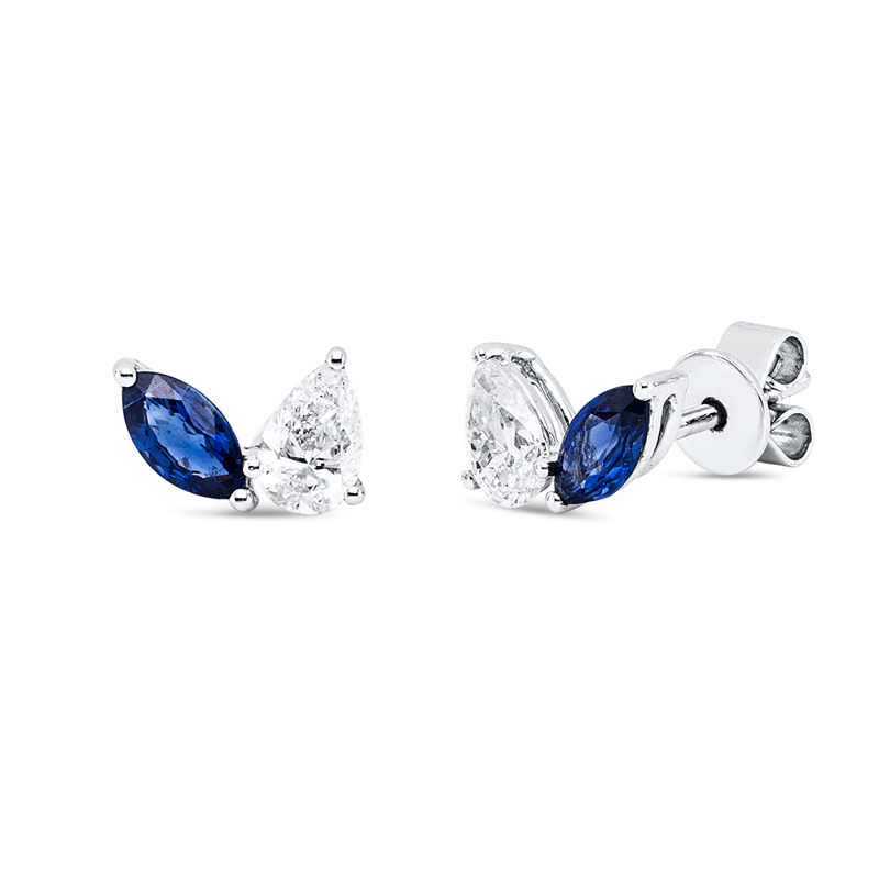 Image 90007449 - Ohrstecker 18 kt WG, 2 Tropfen 0,30 ct, F-si, 2 Saphire 0,91 ct blau, H:9,4 mm, B:5,5 mm, ...