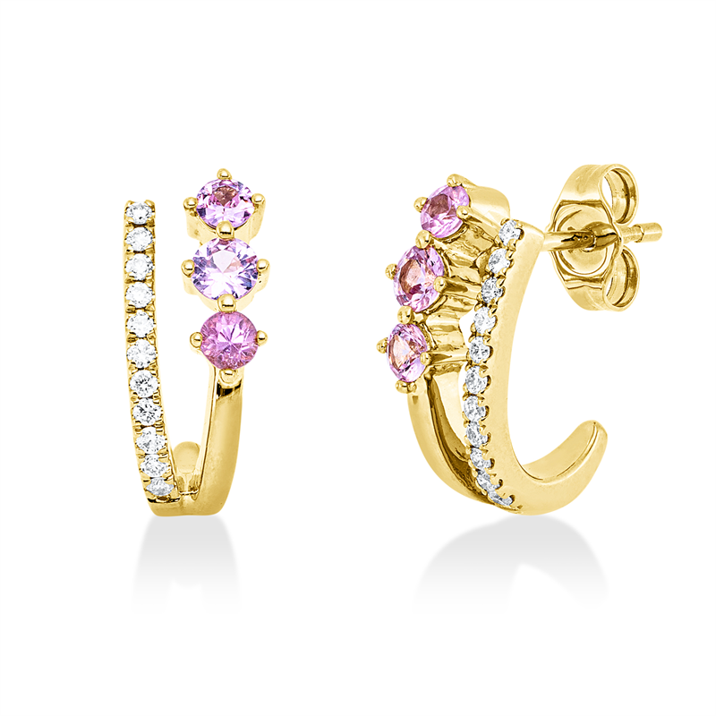Image 90007451 - Ohrstecker 14 kt GG, 22 Brillanten 0,16 ct, W-si/pi, 2 Saphire 0,25 ct pink, 4 Saphire ...