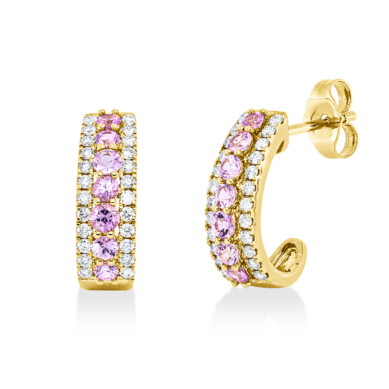 Image 90007452 - Ohrstecker 14 kt GG, 48 Brillanten 0,35 ct, W-si/pi, 14 Saphire 0,70 ct pink, H:14,5 mm, ...