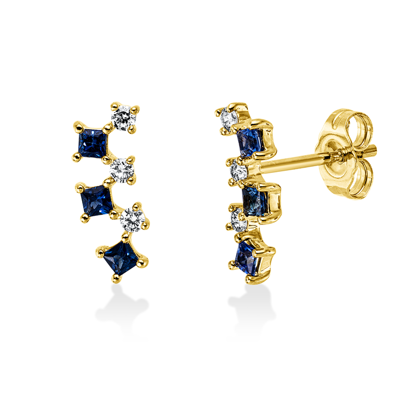 Image 90007453 - Ohrstecker 14 kt GG, 6 Brillanten 0,13 ct, W-si/pi, 6 Saphire 0,36 ct blau, H:12,5 mm, ...