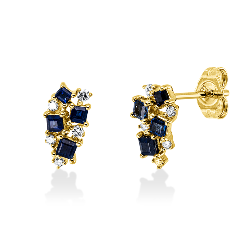 Image 90007454 - Ohrstecker 14 kt GG, 10 Brillanten 0,12 ct, W-si/pi, 8 Saphire 0,57 ct blau, H:10,8 mm, ...