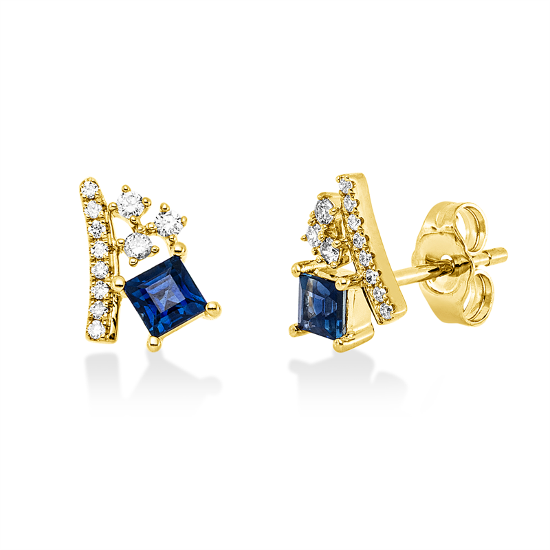 Image 90007455 - Ohrstecker 14 kt GG, 22 Brillanten 0,12 ct, W-si/pi, 2 Saphire 0,49 ct blau, H:9,1 mm, ...