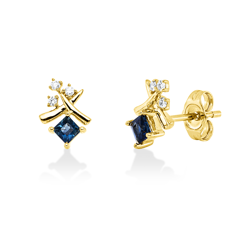 Image 90007456 - Ohrstecker 14 kt GG, 6 Brillanten 0,07 ct, W-si/pi, 2 Saphire 0,46 ct blau, H:10,4 mm, ...