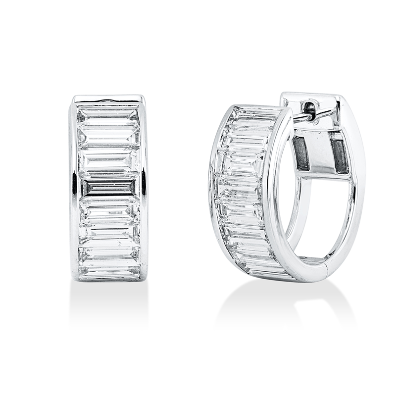 Image 90007466 - Creolen 14 kt WG, 16 Baguette 2,97 ct, W-si, H:16,4 mm, L:16,3 mm, L:1,6 cm, S:7,0 ...