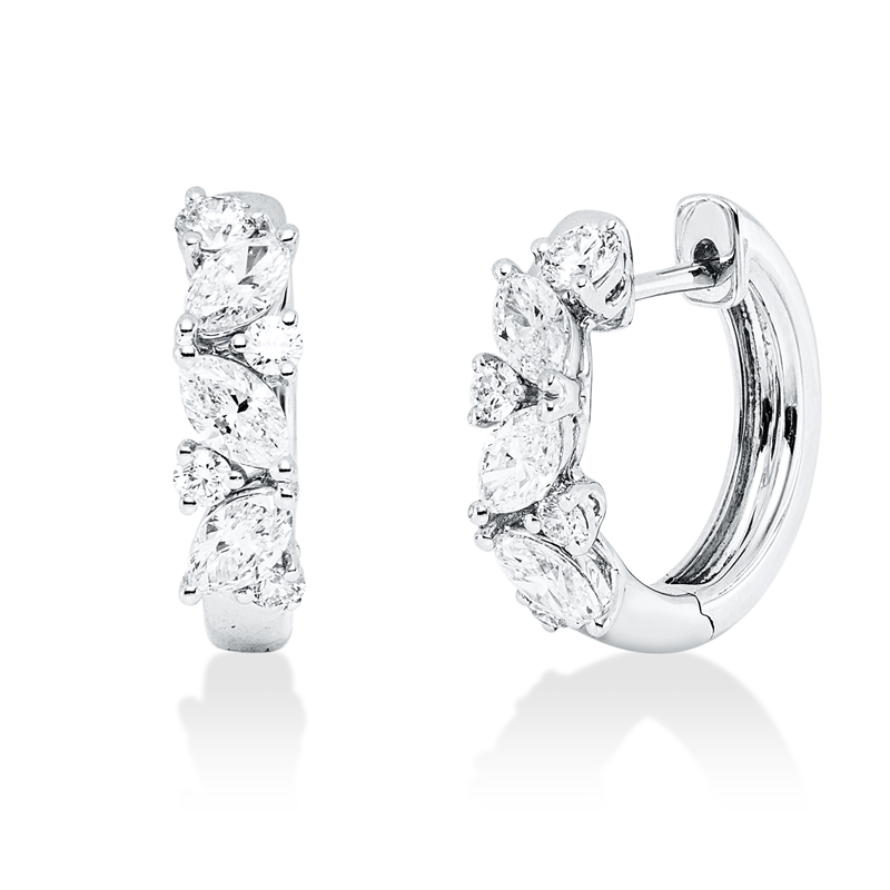 Image 90007469 - Creolen 18 kt WG, 6 Navette 0,83 ct, TW-vsi, 8 Brillanten 0,34 ct, TW-vsi, H:15,2 mm, ...