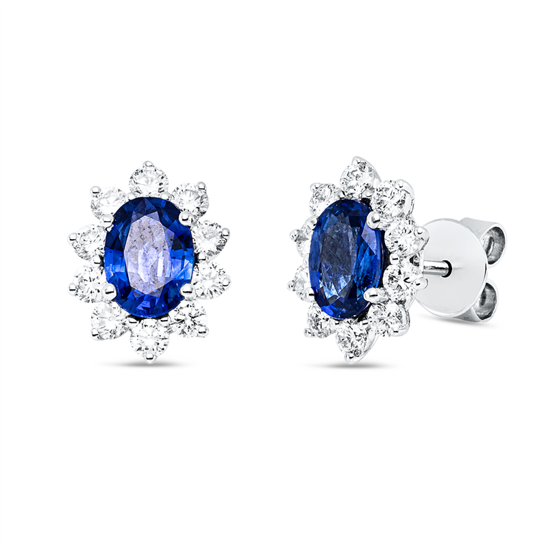 Image 90007497 - Ohrstecker 18 kt WG, 20 Brillanten 0,88 ct, TW-vsi, 2 Saphire 1,80 ct blau, H:12,0 mm, ...